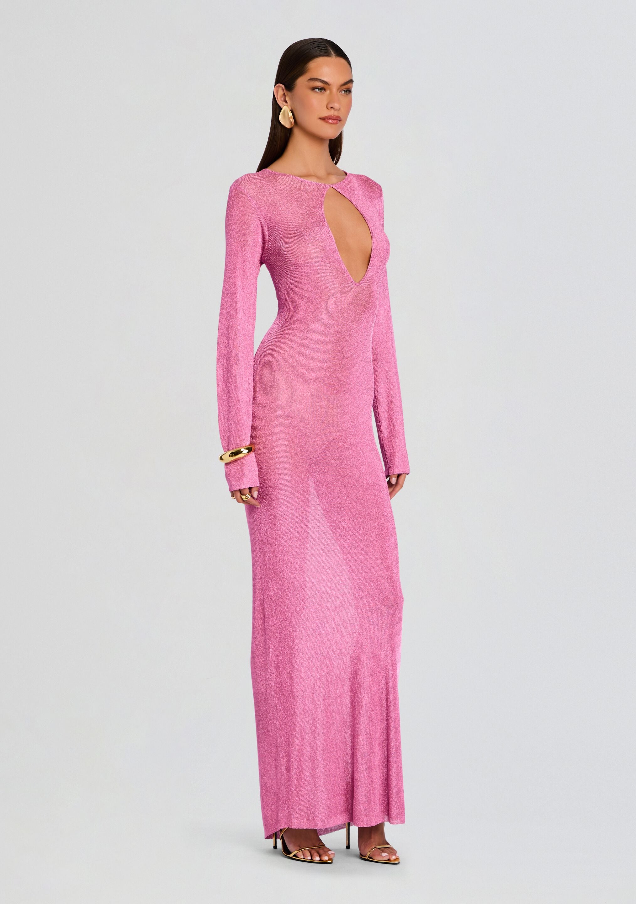 Carmel Metallic Knit Maxi Dress-Stylulu