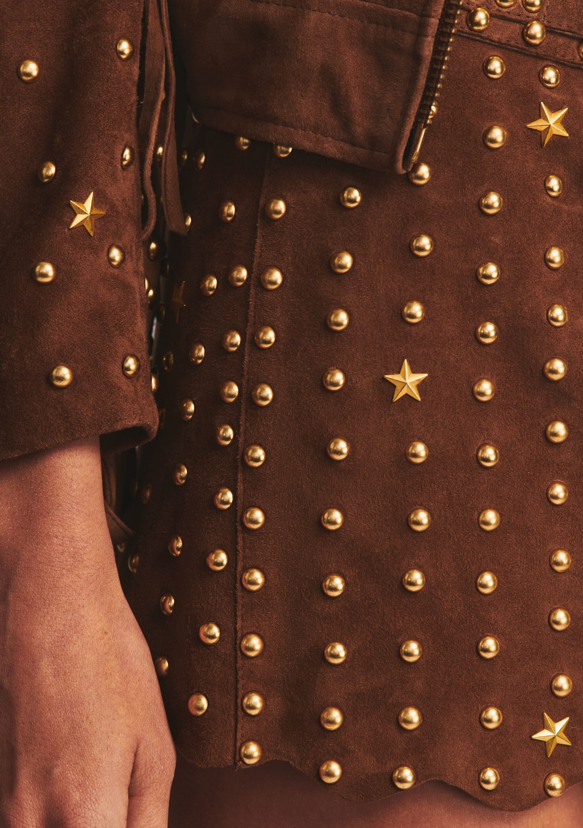 Low Rise Kirk Suede Studded Skirt-Stylulu