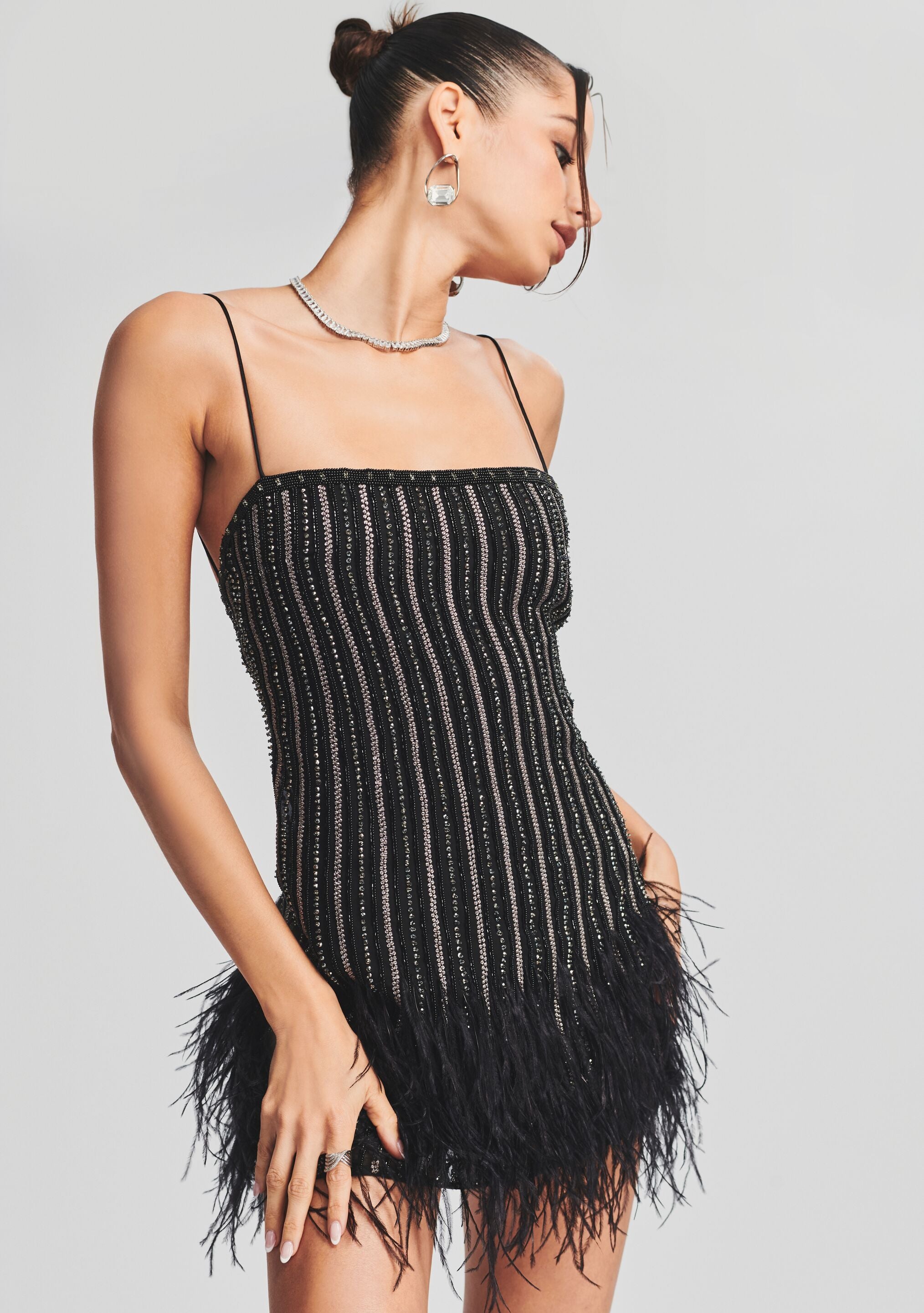 Rubina Sequin Feather Dress-Stylulu