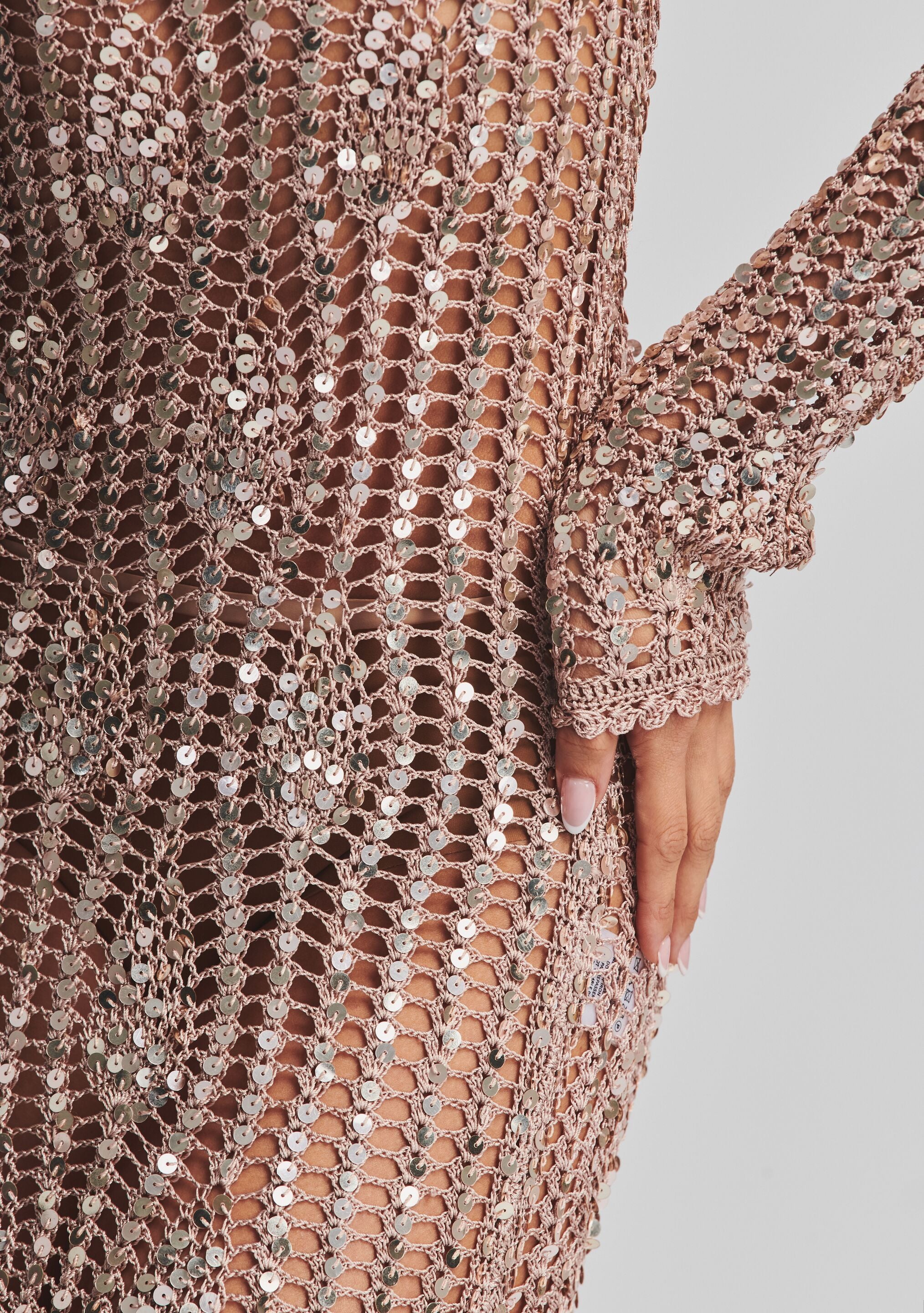 Cherri Sequin Crochet Dress-Stylulu
