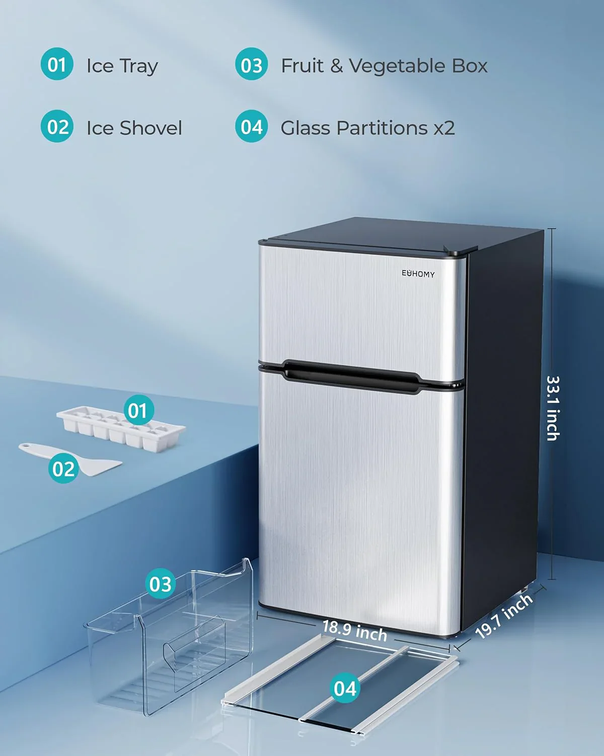 EUHOMY 3.2 Cu.Ft Mini Fridge with Freezer 2-Door Compact Refrigerator for Bedroom, Dorm, Office or Apartment, Silver