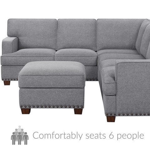 ENTERTAINING 1276 Emilee Gray Sectional - comfortably seats 6 people