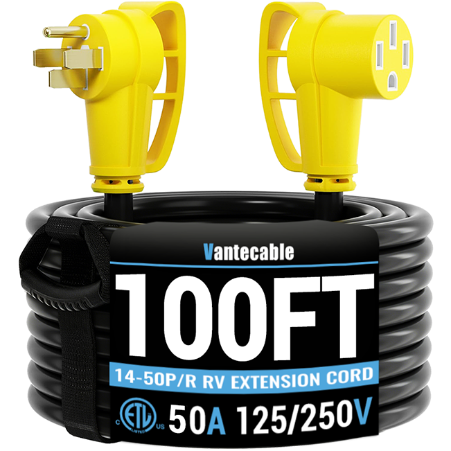 50 Amp RV/EV Extension Cord, for Camper & Outdoor Power, NEMA 14-50P to 14-50R, Yellow, STW, ETL Listed, 6-100ft
