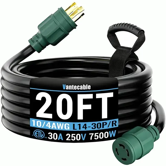 [10ft to 100ft]10gauge 30 Amp Generator Power Extension Cord with Twist Lock Connector,L5-30P/R,L14-30P/R,125V/250,3750W,ETL Listed