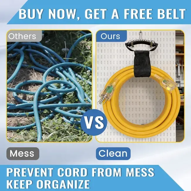 10/3 Gauge 100ft Ultra Heavy Duty Outdoor Extension Cord with LED Lighted Indicator,yellow,Waterproof,ETL,flexible