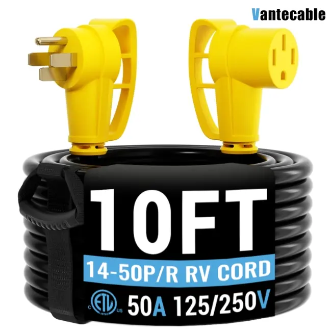 [6ft to 100ft] NEMA 14-50P to NEMA 14-50R 50 Amp RV/EV Extension Cord Outdoor with Grip Handle,yellow,Waterproof,ETL,flexible