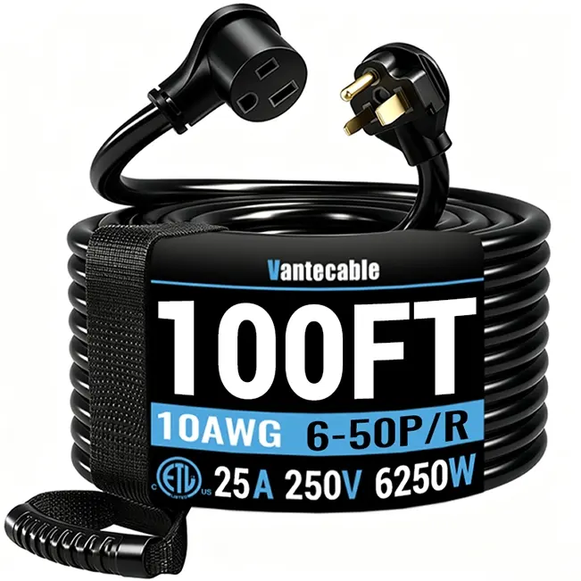 Welder Extension Cord, NEMA 6-50P to 6-50R, 25-40 Amp, SJTW,  ETL Listed, 25-100ft