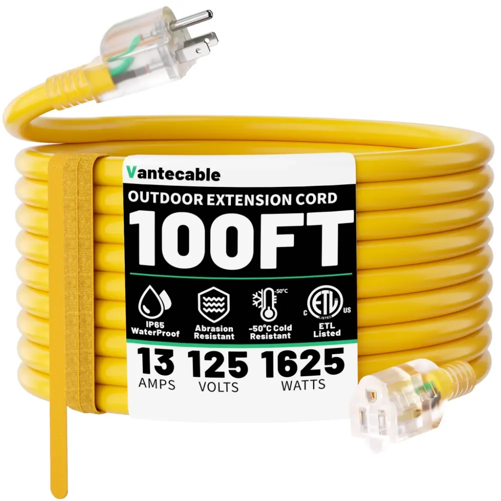 25 ft 14/3 Gauge Heavy Duty Outdoor Extension Cord Waterproof with Lighted-Vantecable