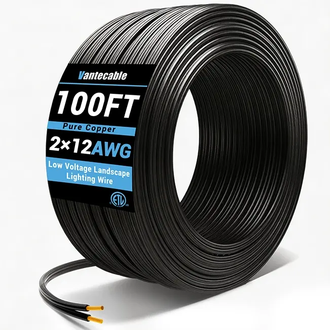 [100ft to 250ft] 12/2 Gauge Direct Burial Wire,underground,Low Voltage Landscape Lighting,Pure Copper,Waterproof,black,ETL,flexible