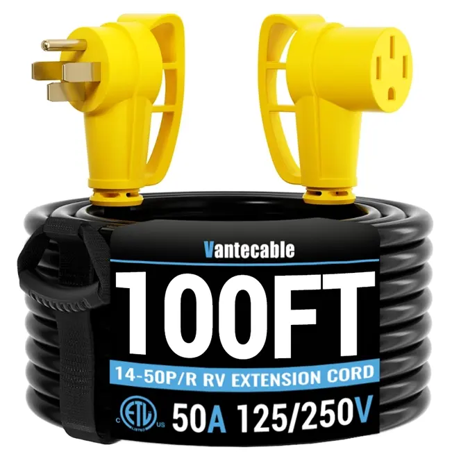 [6ft to 100ft] NEMA 14-50P to NEMA 14-50R 50 Amp RV/EV Extension Cord Outdoor with Grip Handle,yellow,Waterproof,ETL,flexible