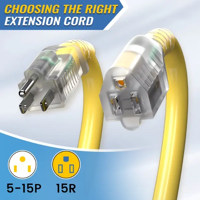 [25ft to 200ft] 10/3 Gauge Ultra Heavy Duty Outdoor Extension Cord, Waterproof with LED Lighted Indicator,yellow,Waterproof,ETL,flexible