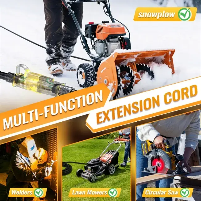 [10ft to 150ft] 12/3 Gauge Heavy Duty Outdoor Extension Cord, Waterproof with LED Lighted End,black,Waterproof,ETL,flexible