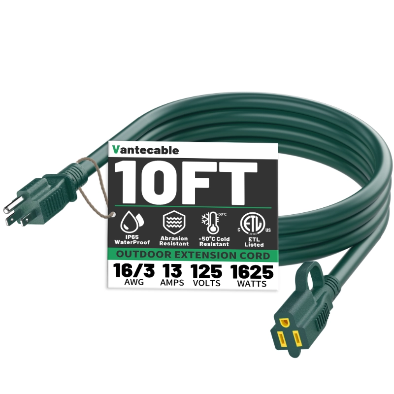 Indoor Outdoor Green Extension Cord 50 ft Waterproof-Vantecable
