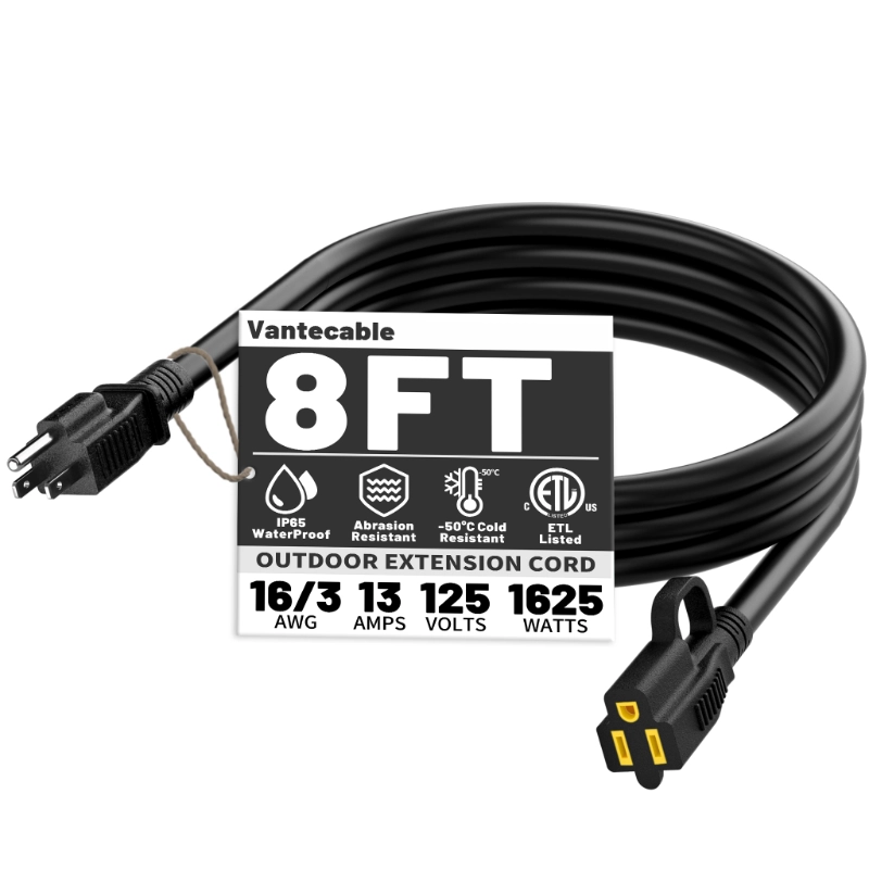 Outdoor Black Extension Cord 50 ft Waterproof,ETL Listed-Vantecable