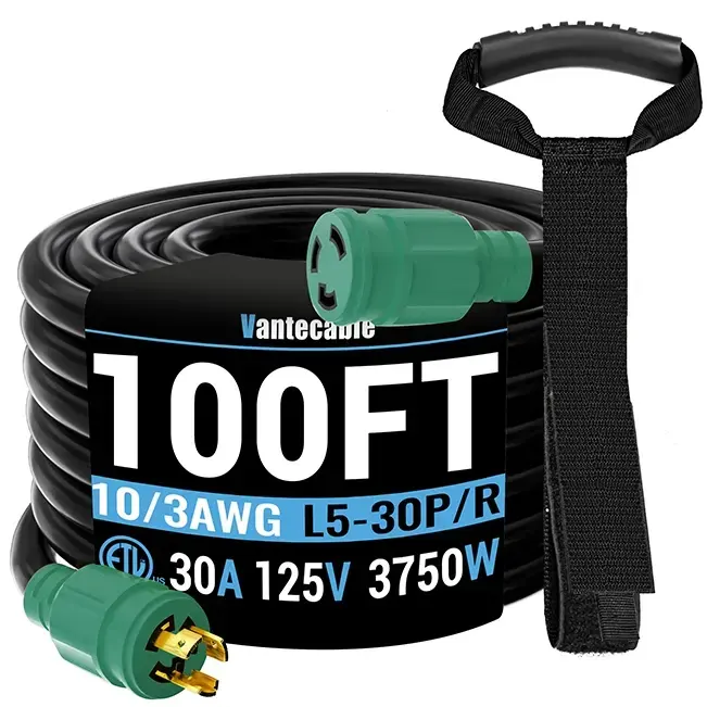 [10ft to 100ft]10gauge 30 Amp Generator Power Extension Cord with Twist Lock Connector,L5-30P/R,L14-30P/R,125V/250,3750W,ETL Listed