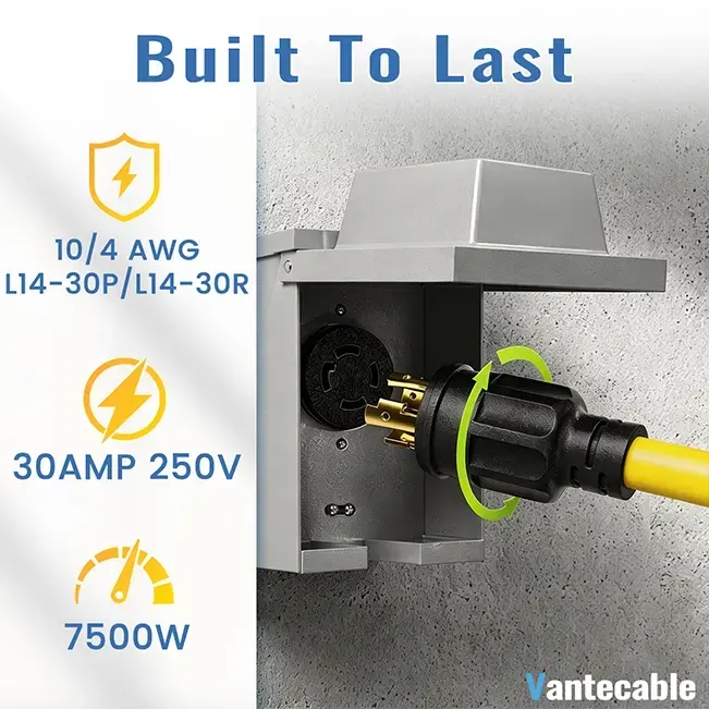 [10ft to 100ft]10/4 gauge Generator Power Extension Cord with Twist Lock Connector,L14-30P&L14-30R, 30 Amp,250V,7500W,ETL Listed