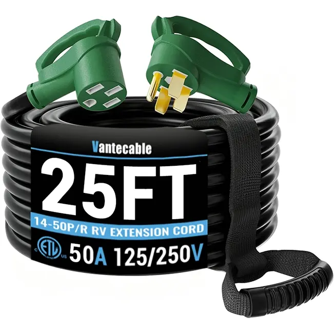 50 Amp RV/EV Extension Cord, for Camper & Outdoor Power, NEMA 14-50P to 14-50R, Green, STW, ETL Listed, 15-100ft