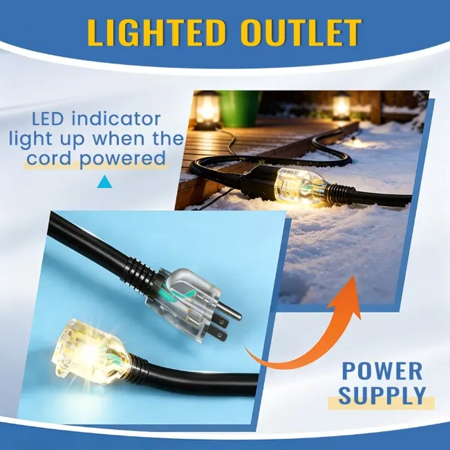 [25ft to 200ft] 10/3 Gauge Ultra Heavy Duty Outdoor Extension Cord, Waterproof with LED Lighted Indicator,black,Waterproof,ETL,flexible
