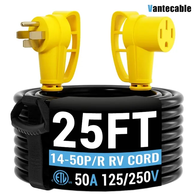 [6ft to 100ft] NEMA 14-50P to NEMA 14-50R 50 Amp RV/EV Extension Cord Outdoor with Grip Handle,yellow,Waterproof,ETL,flexible