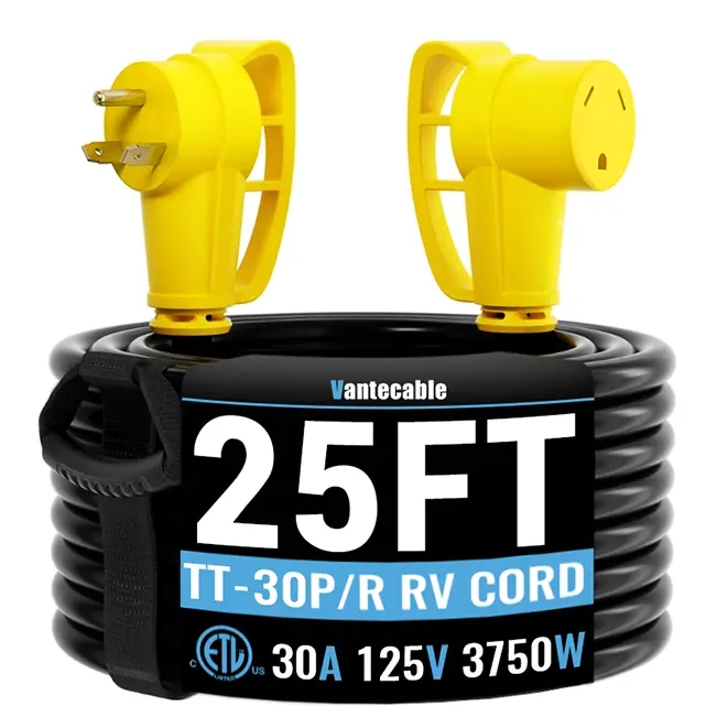 [15ft to 100ft] 10/3 Gauge RV Extension Cord,3 prong,125V,3750W,NEMA TT-30P to TT-30R,with Easy Grip Handle, Yellow/Green,Waterproof,ETL,flexible