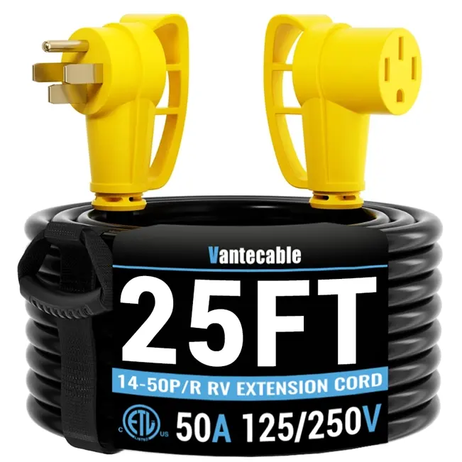 [6ft to 100ft] NEMA 14-50P to NEMA 14-50R 50 Amp RV/EV Extension Cord Outdoor with Grip Handle,yellow,Waterproof,ETL,flexible