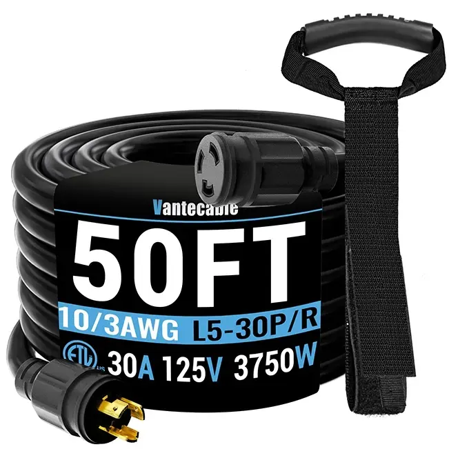 [10ft to 100ft]10gauge 30 Amp Generator Power Extension Cord with Twist Lock Connector,L5-30P/R,L14-30P/R,125V/250,3750W,ETL Listed