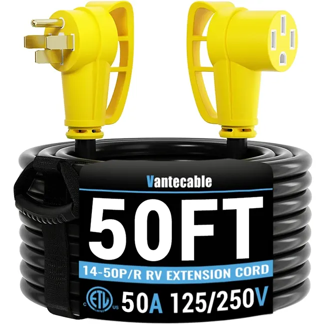 50 Amp RV/EV Extension Cord, for Camper & Outdoor Power, NEMA 14-50P to 14-50R, Yellow, STW, ETL Listed, 6-100ft