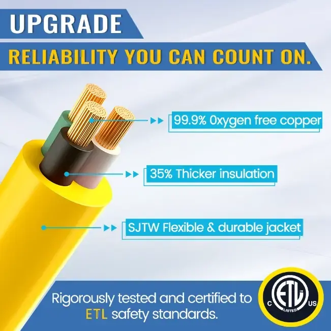 [25ft to 200ft] 10/3 Gauge Ultra Heavy Duty Outdoor Extension Cord, Waterproof with LED Lighted Indicator,yellow,Waterproof,ETL,flexible