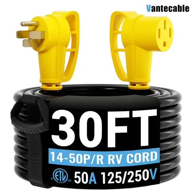 [6ft to 100ft] NEMA 14-50P to NEMA 14-50R 50 Amp RV/EV Extension Cord Outdoor with Grip Handle,yellow,Waterproof,ETL,flexible
