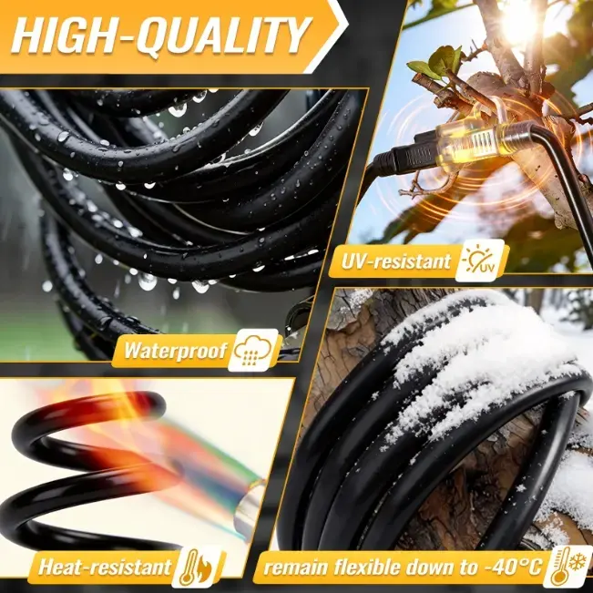 [10ft to 150ft] 12/3 Gauge Heavy Duty Outdoor Extension Cord, Waterproof with LED Lighted End,black,Waterproof,ETL,flexible