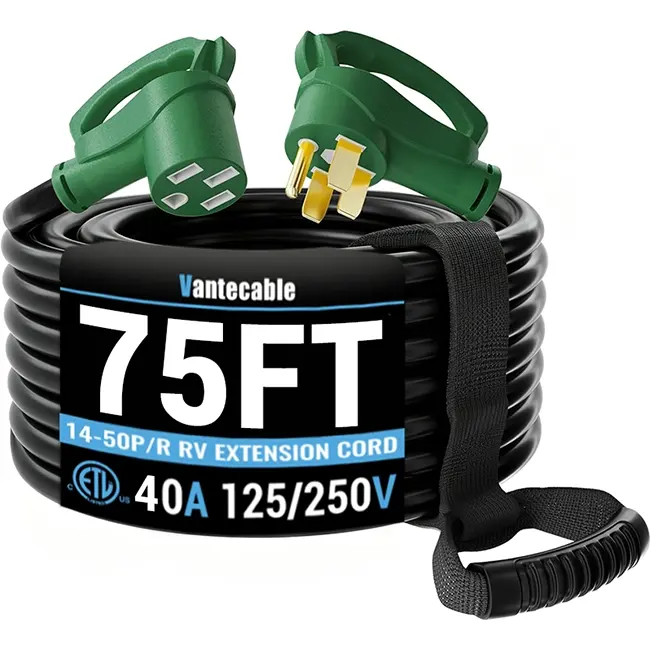 50 Amp RV/EV Extension Cord, for Camper & Outdoor Power, NEMA 14-50P to 14-50R, Green, STW, ETL Listed, 15-100ft