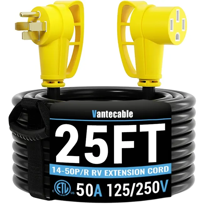 50 Amp RV/EV Extension Cord, for Camper & Outdoor Power, NEMA 14-50P to 14-50R, Yellow, STW, ETL Listed, 6-100ft