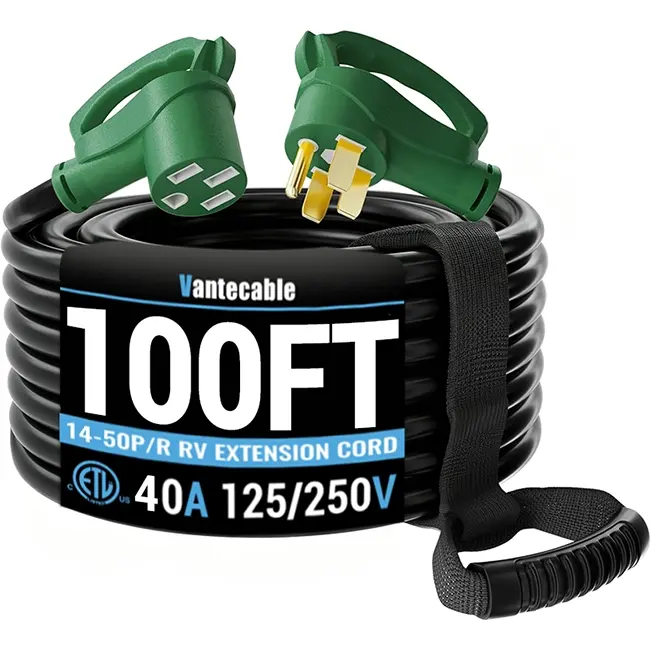 50 Amp RV/EV Extension Cord, for Camper & Outdoor Power, NEMA 14-50P to 14-50R, Green, STW, ETL Listed, 15-100ft