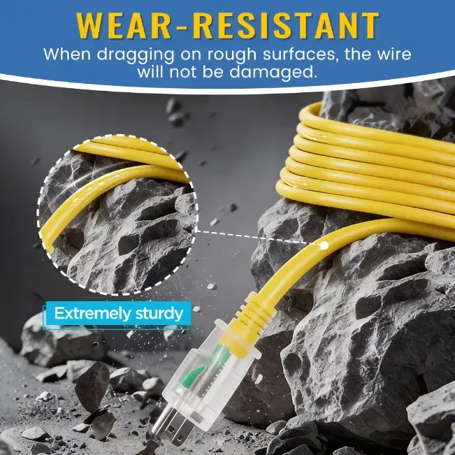 [25ft to 200ft] 10/3 Gauge Ultra Heavy Duty Outdoor Extension Cord, Waterproof with LED Lighted Indicator,yellow,Waterproof,ETL,flexible