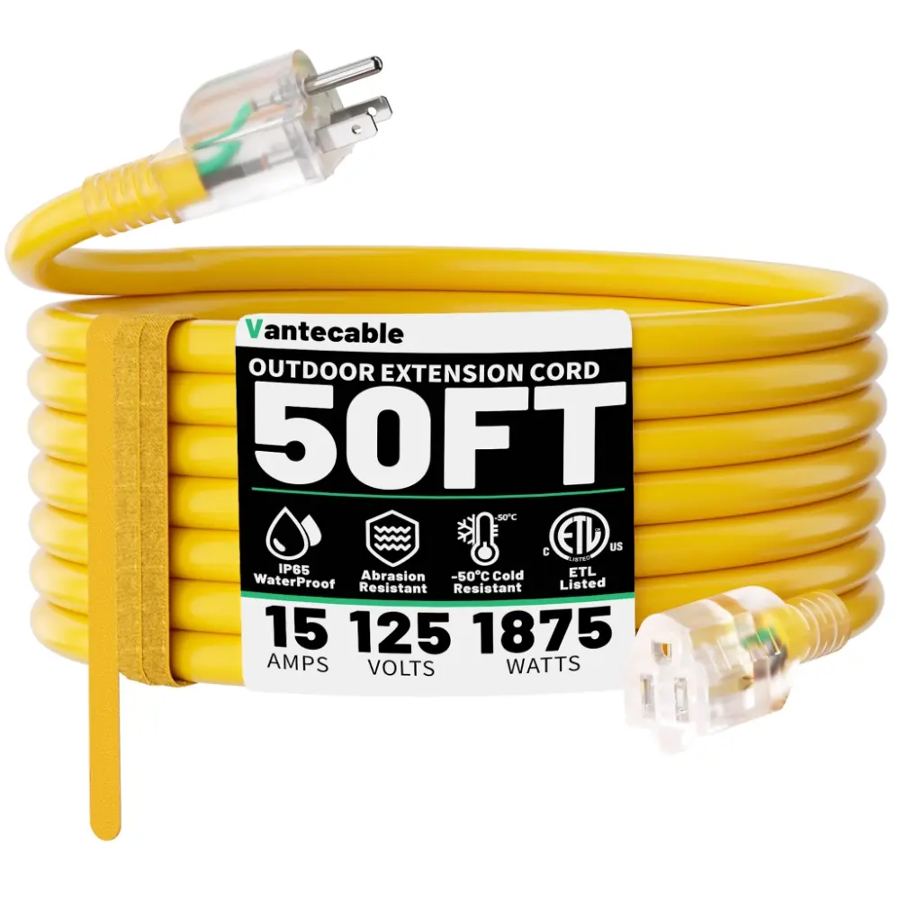25 ft 14/3 Gauge Heavy Duty Outdoor Extension Cord Waterproof with Lighted-Vantecable