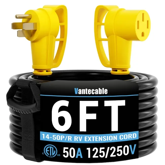 [6ft to 100ft] NEMA 14-50P to NEMA 14-50R 50 Amp RV/EV Extension Cord Outdoor with Grip Handle,yellow,Waterproof,ETL,flexible