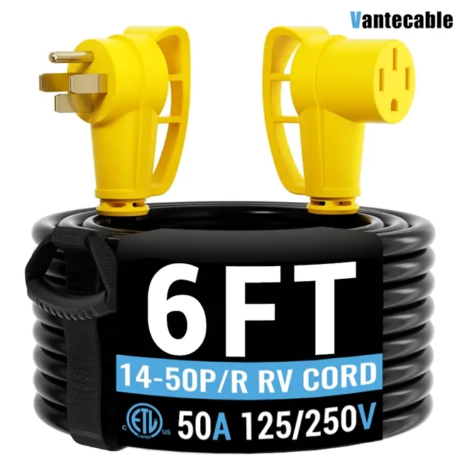 [6ft to 100ft] NEMA 14-50P to NEMA 14-50R 50 Amp RV/EV Extension Cord Outdoor with Grip Handle,yellow,Waterproof,ETL,flexible