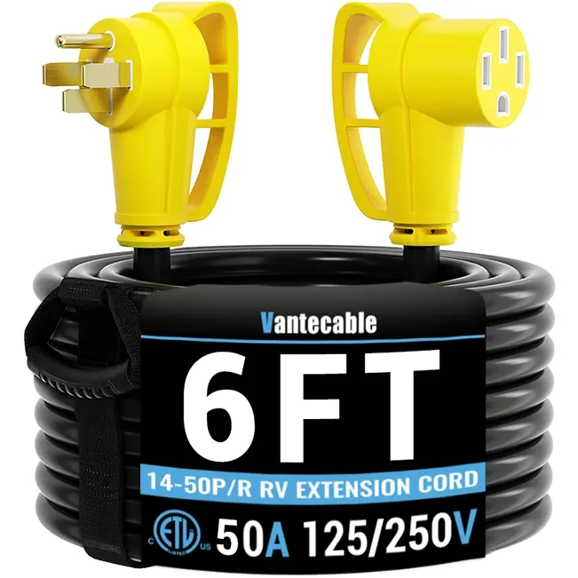 50 Amp RV/EV Extension Cord, for Camper & Outdoor Power, NEMA 14-50P to 14-50R, Yellow, STW, ETL Listed, 6-100ft