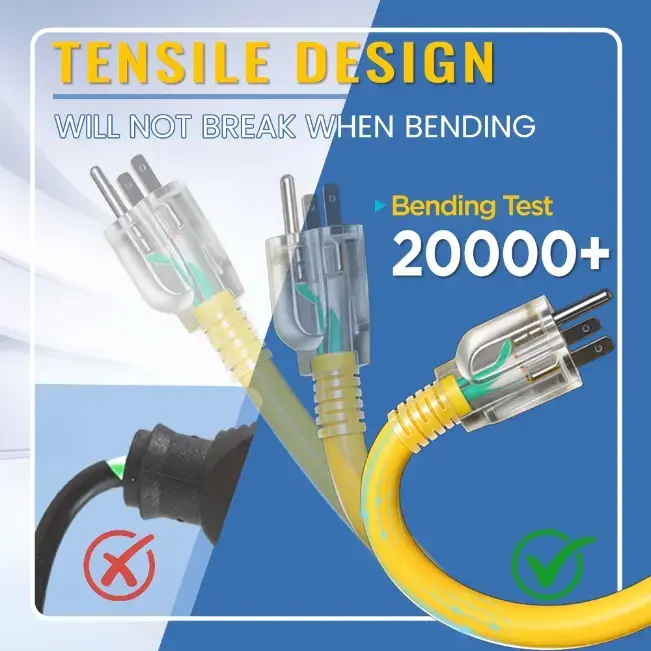 [25ft to 200ft] 10/3 Gauge Ultra Heavy Duty Outdoor Extension Cord, Waterproof with LED Lighted Indicator,yellow,Waterproof,ETL,flexible