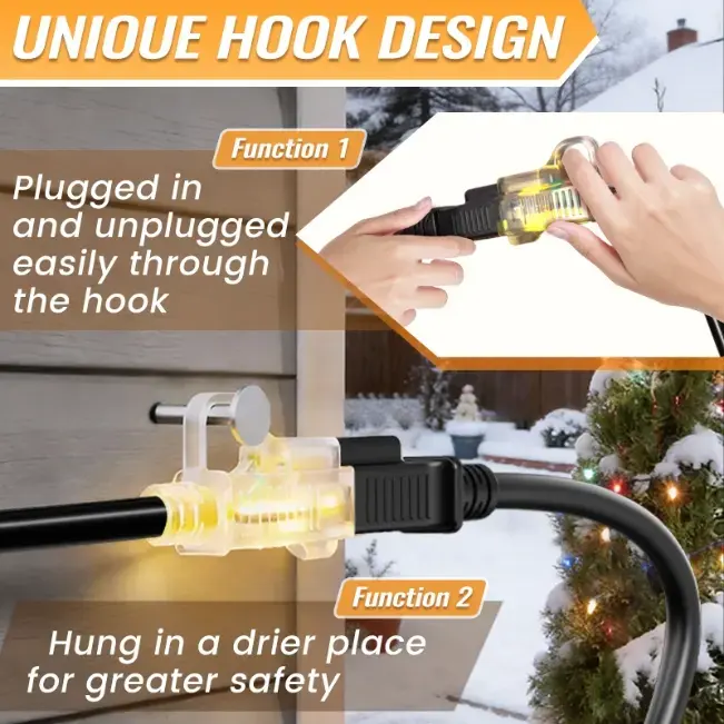 [10ft to 150ft] 12/3 Gauge Heavy Duty Outdoor Extension Cord, Waterproof with LED Lighted End,black,Waterproof,ETL,flexible