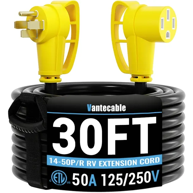 50 Amp RV/EV Extension Cord, for Camper & Outdoor Power, NEMA 14-50P to 14-50R, Yellow, STW, ETL Listed, 6-100ft