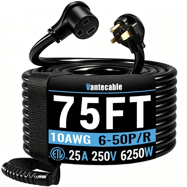 Welder Extension Cord, NEMA 6-50P to 6-50R, 25-40 Amp, SJTW,  ETL Listed, 25-100ft