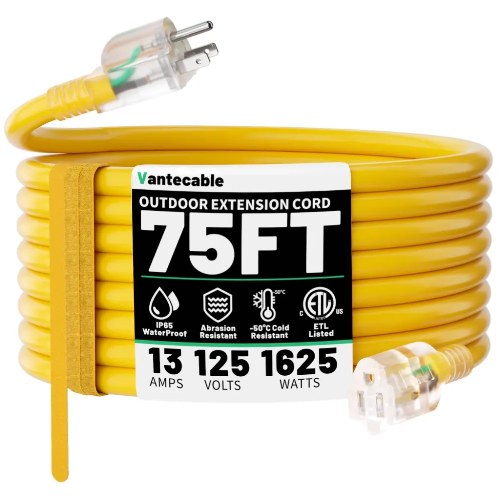 25 ft 14/3 Gauge Heavy Duty Outdoor Extension Cord Waterproof with Lighted-Vantecable