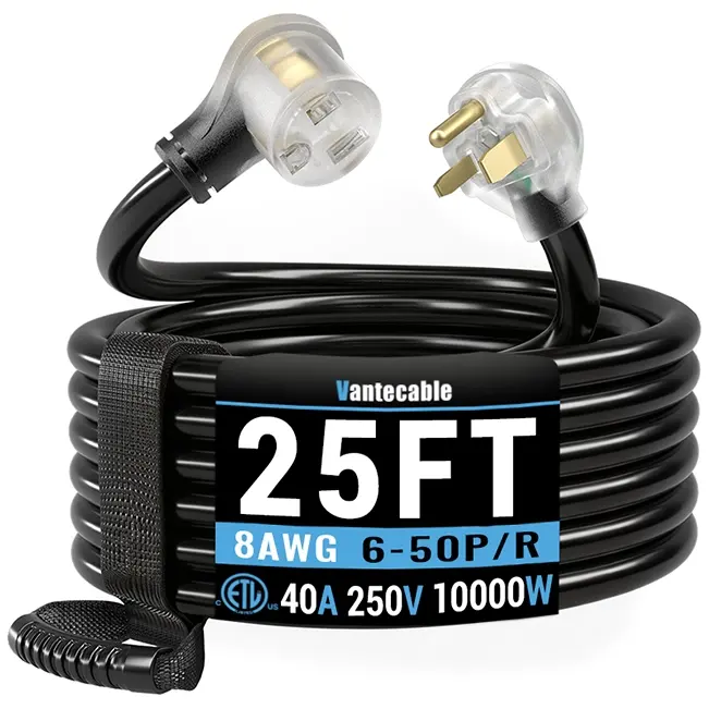 Welder Extension Cord, NEMA 6-50P to 6-50R, 25-40 Amp, SJTW,  ETL Listed, 25-100ft