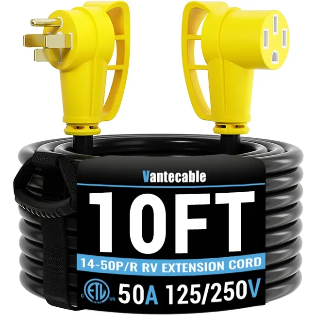 50 Amp RV/EV Extension Cord, for Camper & Outdoor Power, NEMA 14-50P to 14-50R, Yellow, STW, ETL Listed, 6-100ft