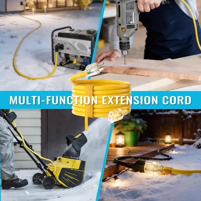 [25ft to 200ft] 10/3 Gauge Ultra Heavy Duty Outdoor Extension Cord, Waterproof with LED Lighted Indicator,yellow,Waterproof,ETL,flexible