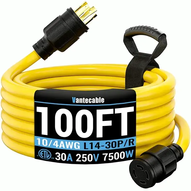 [10ft to 100ft]10gauge 30 Amp Generator Power Extension Cord with Twist Lock Connector,L5-30P/R,L14-30P/R,125V/250,3750W,ETL Listed
