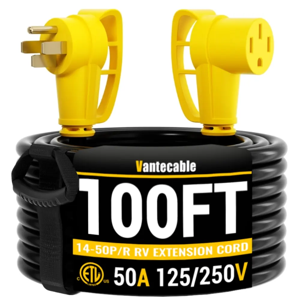 [6ft to 100ft] NEMA 14-50P to NEMA 14-50R 50 Amp RV/EV Extension Cord Outdoor with Grip Handle,yellow,Waterproof,ETL,flexible