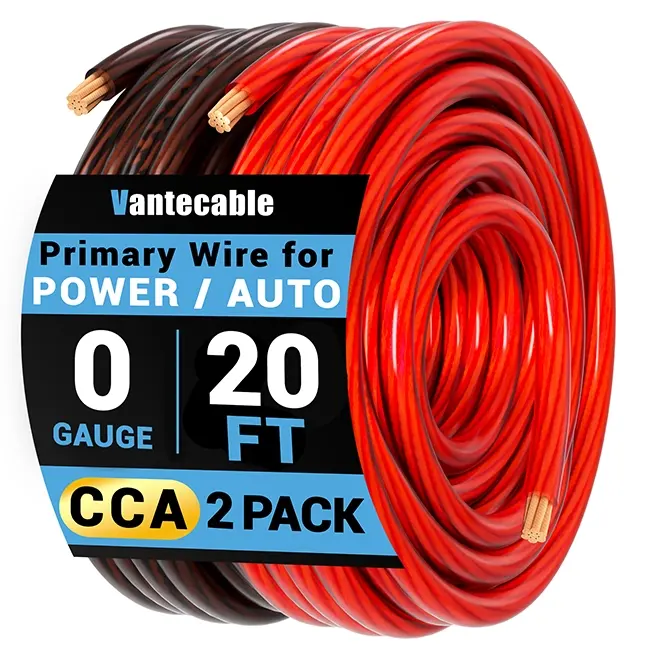 0/4/8 Gauge High-Performance CCA Wire Set, Red/Black Power & Ground Cable,Waterproof,ETL