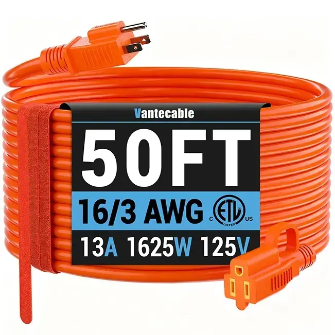 [25ft to 50ft] 16/3 Gauge Indoor Outdoor Extension Cord,orange,Waterproof,ETL,flexible